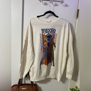 Wakanda Forever SM Oversized Long Sleeve Off White Graphic Sweater crew neck